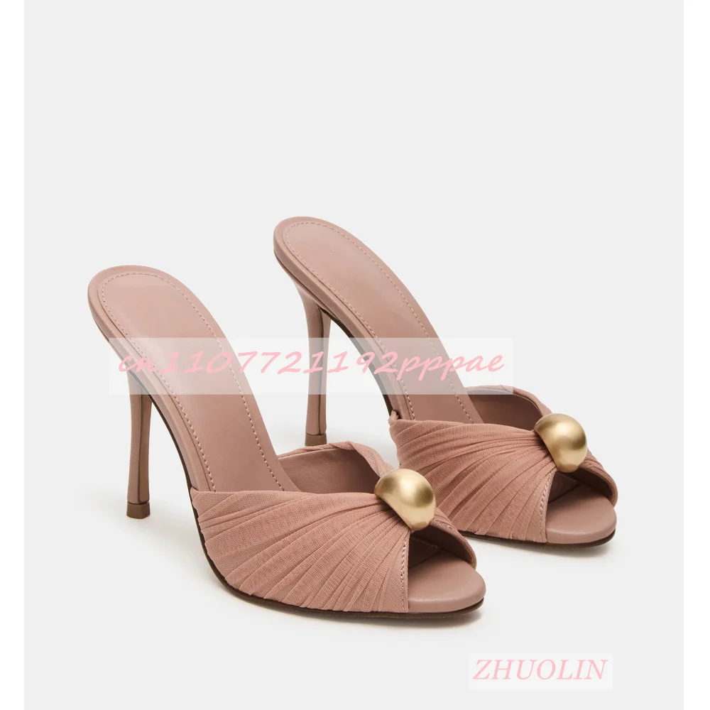 Summer Golden Button Sandals Slippers Fashion Open Toe Slip On Slippers Elegant Party Outerwear Evening High Heels Summer 8/10CM