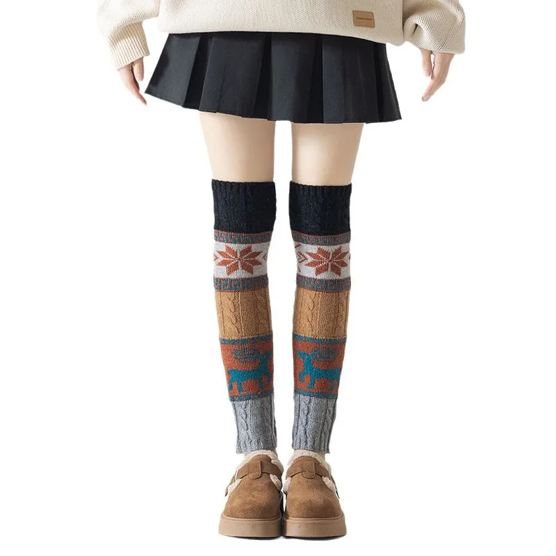 Winter Cable Knit Sock Boot Cuffs Deer Snowflake Leg Warmers Women Wool Knitted Boot Toppers Ankle Warmers​