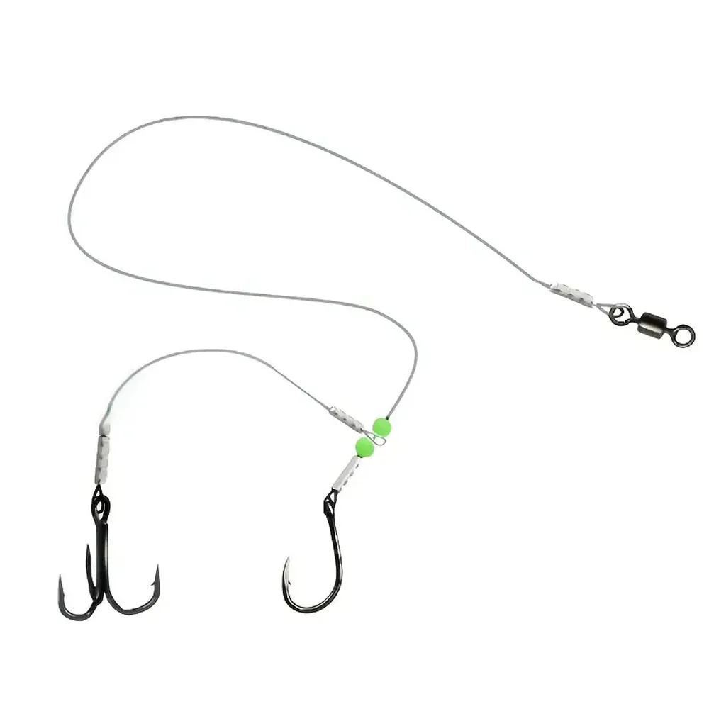 Live Bait Double-Hook Fishing Rig with Stainless Steel Line - Heavy-Duty Anti-Tangle Design, Luminous Beads & 2 Hook System, Ult