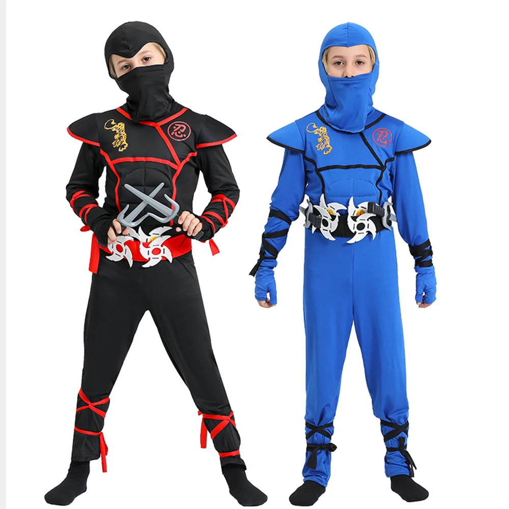 Halloween Kids Ninja Costume For Boys Dress Up Dragon Ninja Muscle Costume Kung Fu Outfit Birthday Gifts Ninja Role Playing Suit