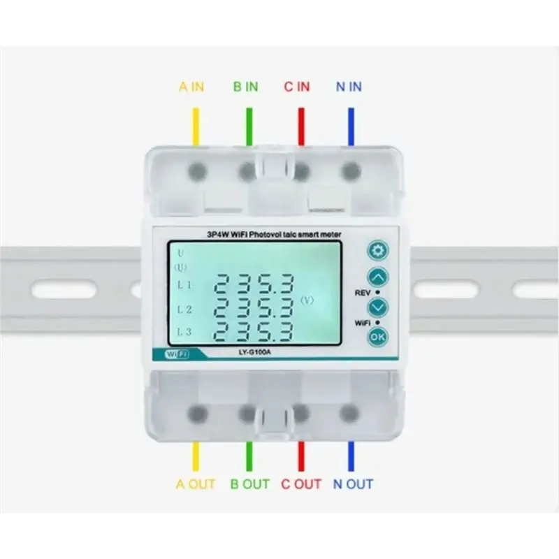 ABAE-Tuya 3-Phase 4P Din-Rail Smart Meter 380V 100A Adjustable With Wifi & Auto Reclosing For Home Use