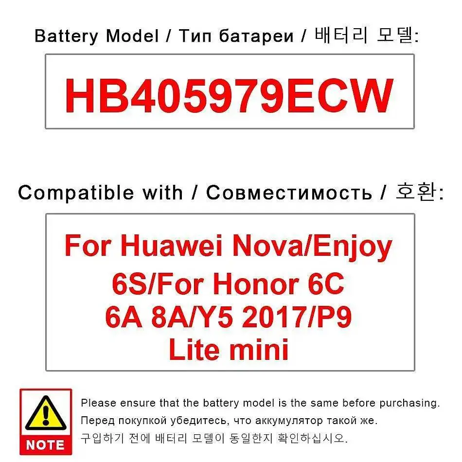 

Durable Stable Mobile Phone Battery HB405979ECW For Huawei Nova Enjoy 6S Honor 6C 6A 8A Y5 2017 P9 Lite Mini 3020Mah