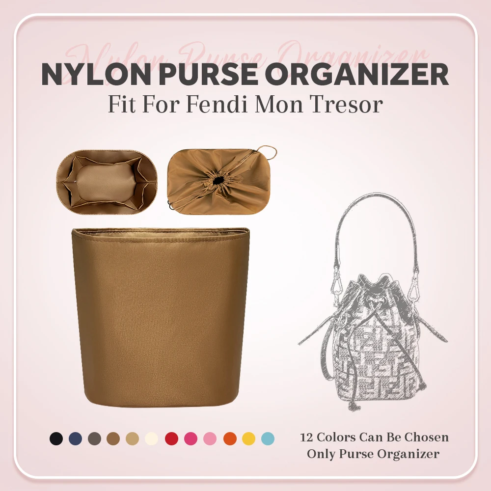 Nylon Purse Organizer Insert, Drawstring Inside Storage Bag Organizer Insert Fit for Fendi Mon Tresor Bucket Bag Inner Liner Bag