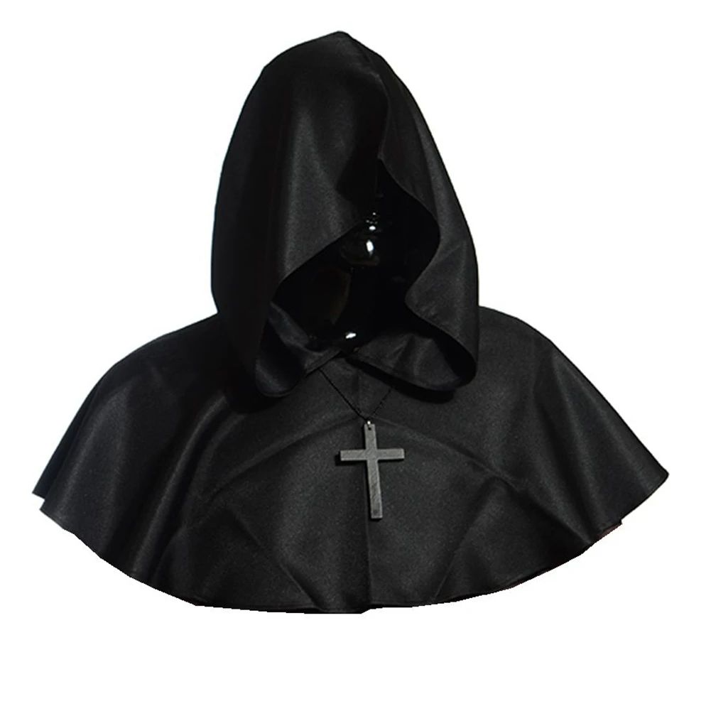 Mantello medievale Caped Pirate Hood Cosplay Halloween Party Capelet mantello Wicca Priest Monk Pagan Cowl Hat