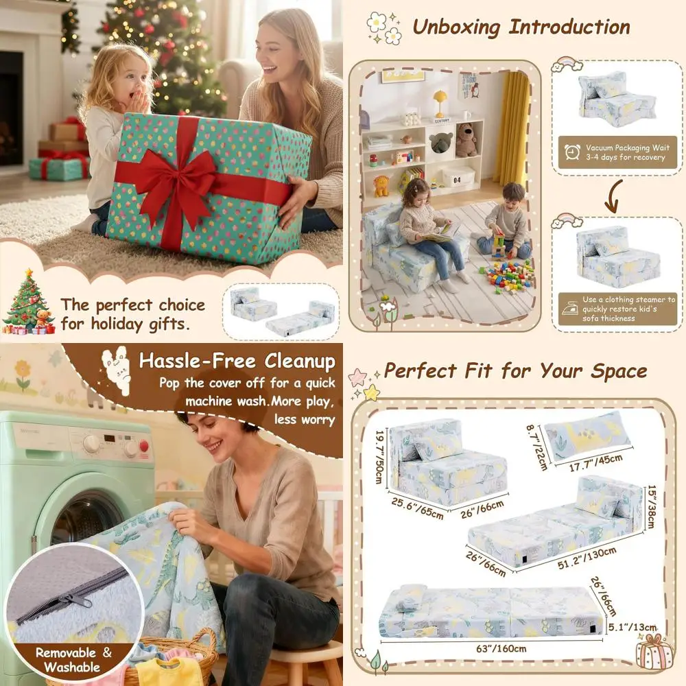 

Washable Toddler Sofa Bed with Pillow, Storage Chair Bed for Kids, Gender-Neutral Floor Nap Mat