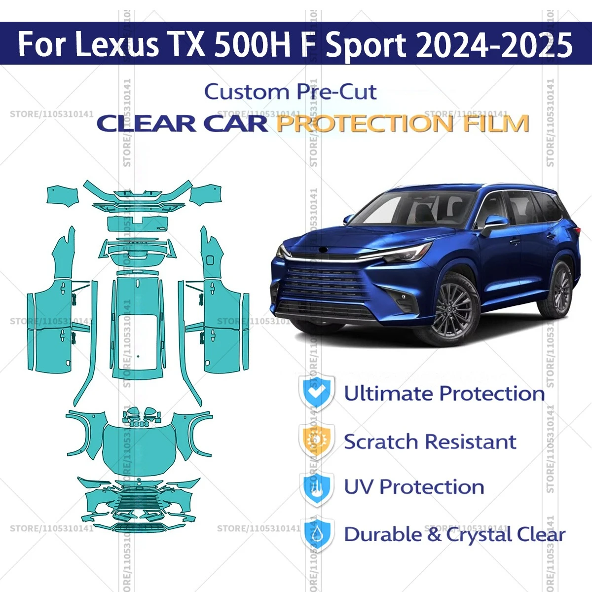 For Lexus TX 500H F Sport 2024-2025 Pre-Cut Paint Protection Film PPF Transparent Car Film Automotive PPF Full Vehicle