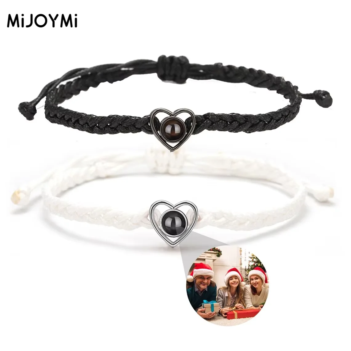 Pulsera personalizada con proyección de foto de corazón para mujeres, hombres, parejas, pulsera de cinta trenzada, joyería conmemorativa, regalo de San Valentín personalizado