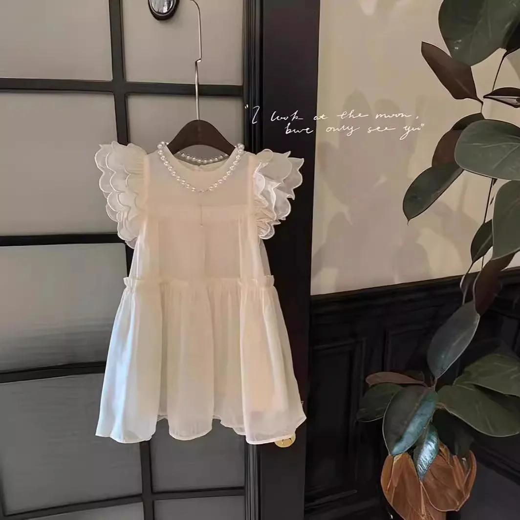 Girls Dress 2024 Summer New Fashion Korean Style Summer Dress Baby Girls Flying Sleeve Children Princess Dress Birthday Dresses