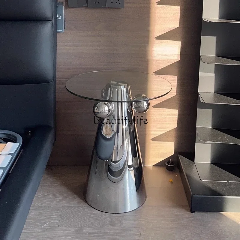 

5Medieval Internet celebrity creative simple glass stainless steel sofa corner few small coffee table