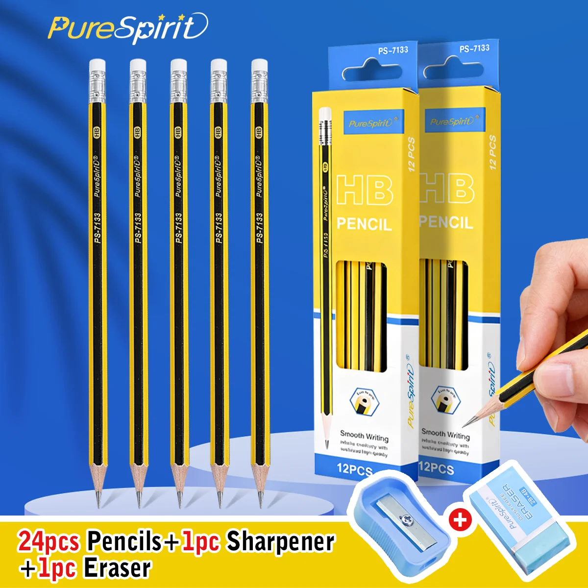 24 lápices HB preafilados con sacapuntas de borrador, lápiz con carcasa de madera para escribir, dibujar, papelería escolar