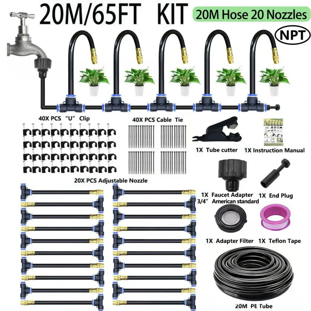 

No-dig Garden Watering Solution 360-degree Bendable Nozzle Automatic Irrigation System Kit for Lawn Garden for Greenhouse