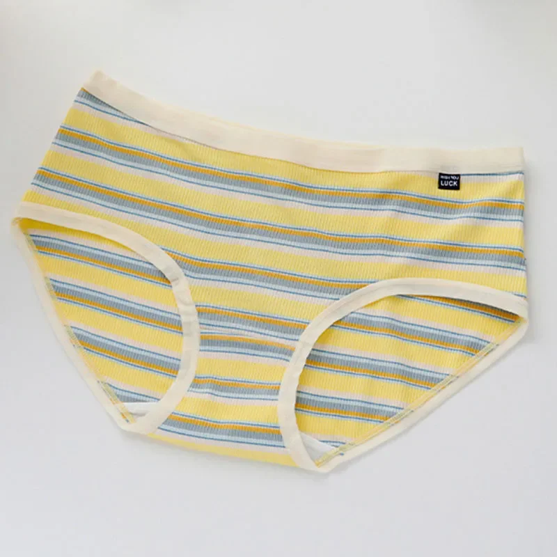 Striped Panties Underwear Women Mid Waist Briefs Breathable Comfortable Female Underpant Seamless Intimates Lingerie