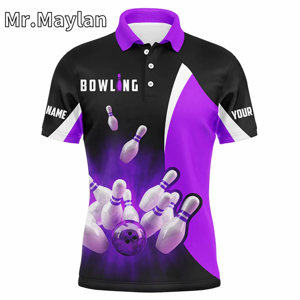 3D Custom Name Bowling Sport Shirts Retro Black And Red Bowling Polo Shirts For Men Bowling team jerseys Outfit Unisex Tee Tops