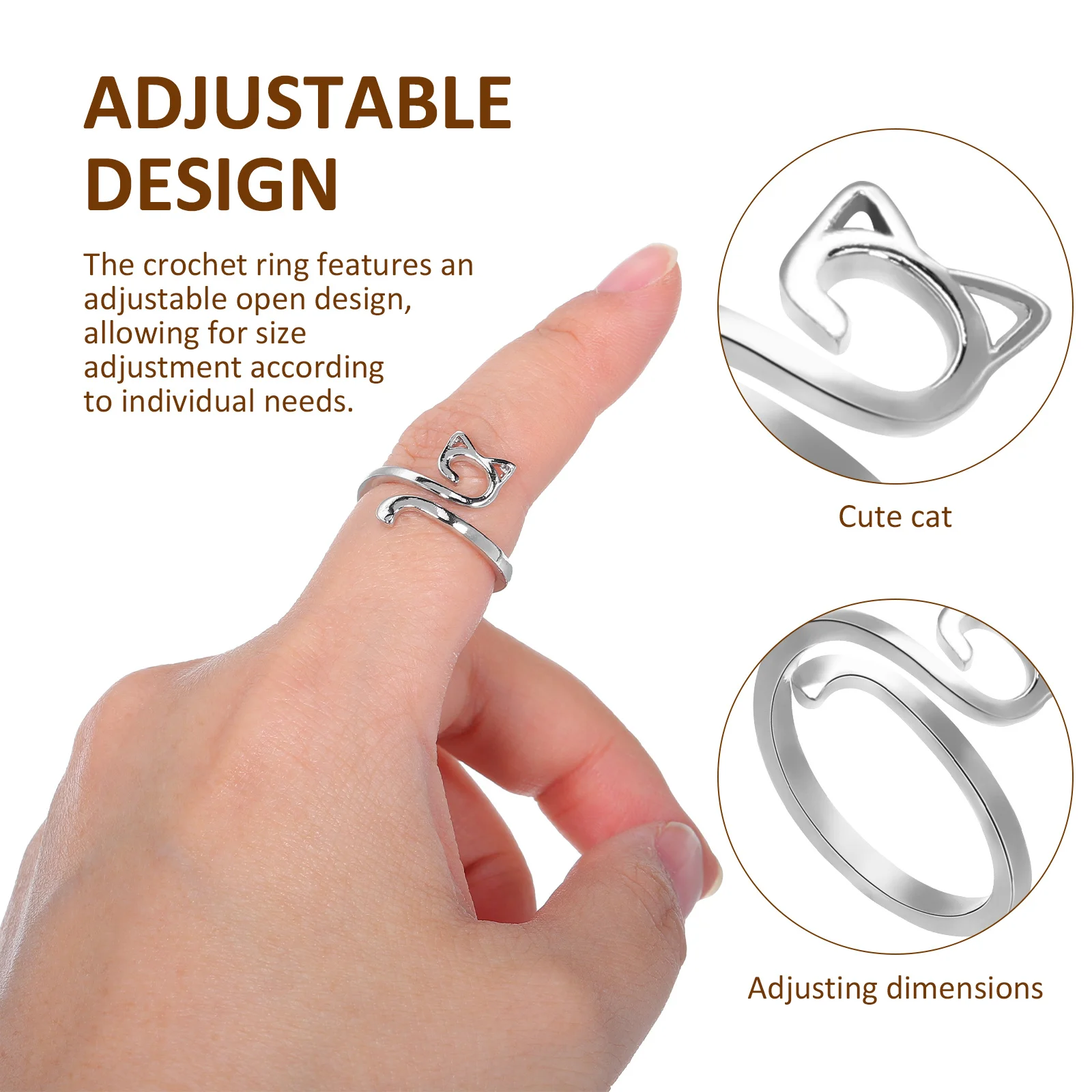 4 Uds. Anillos de ganchillo ajustables con forma de oreja de gato, anillos de dedo de hilo de tejer, diseño abierto, ropa cómoda