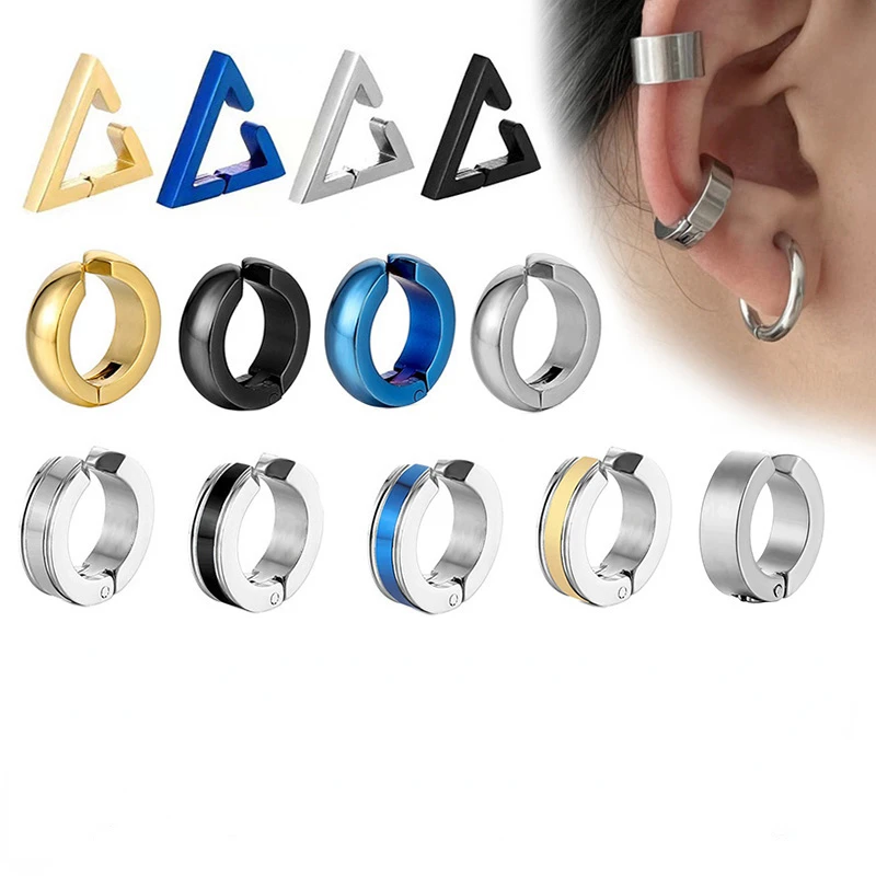 1 Piece Gothic Ear Clip Painless Non Piercing Fake Earringss for Men/Women Stainless Steel Hoop Earring Jewelry Gifts