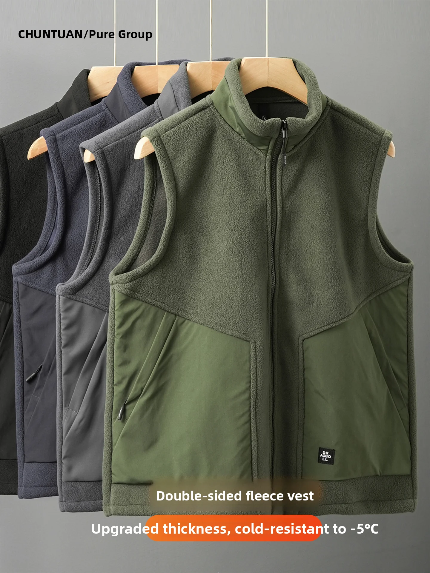 

Men's Pure T Double-Sided Fce Vest Warm Stand Collar Svel Jaet Outerwear Winter Thiened Warmth Lined Vest