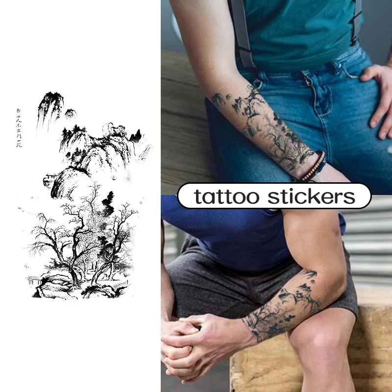 2Pcs Long Lasting Herbal Semi-Permanent Tattoo Sticker Half Arm Temporary Waterproof Tattoo Sticker Fake Tattoo Cover Body Scar