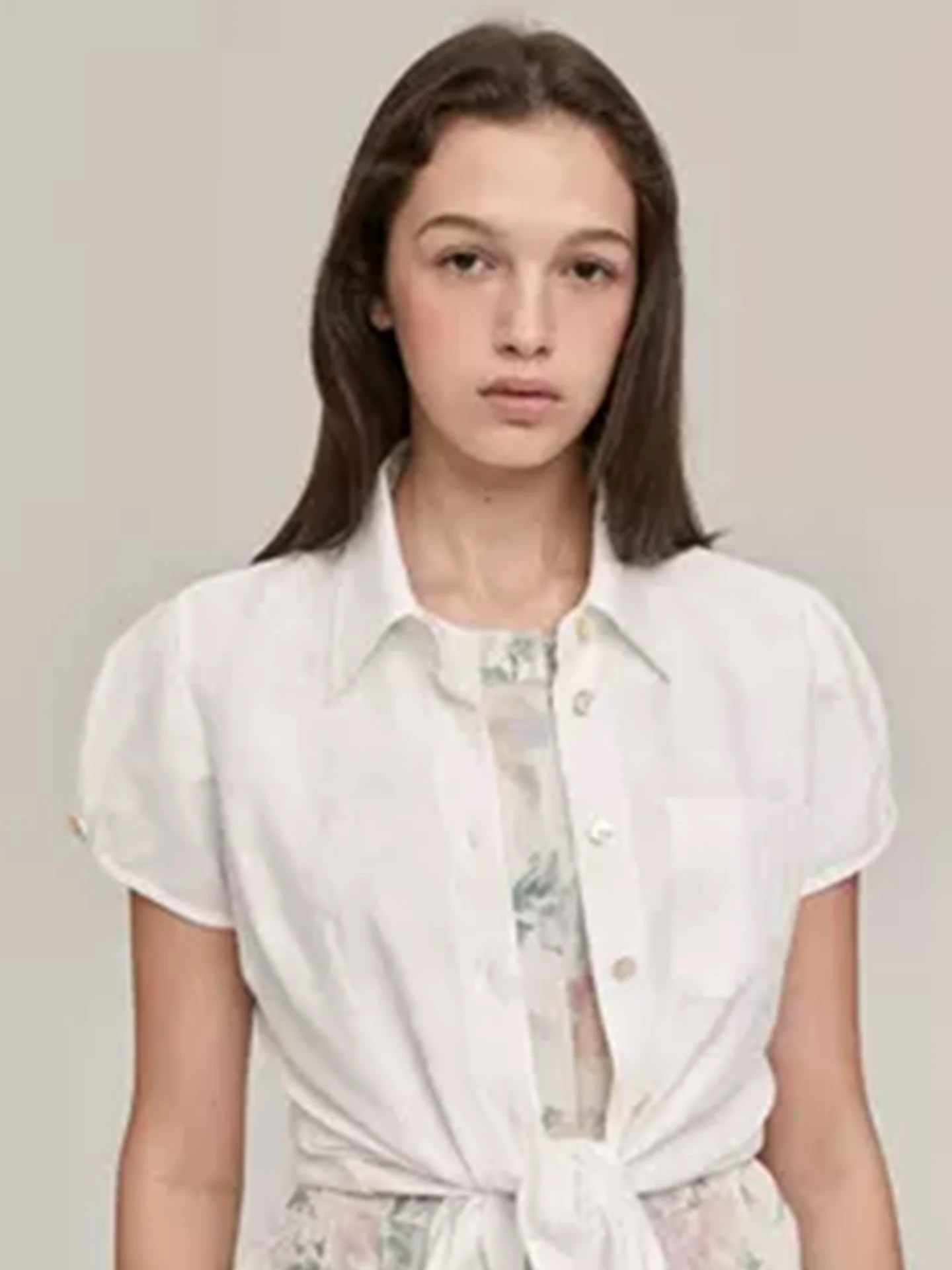 

Women's Short Sleeve Linen Shirt Loose Lantern Sleeve Simple Color Summer New Style Korean Version Casual Wear