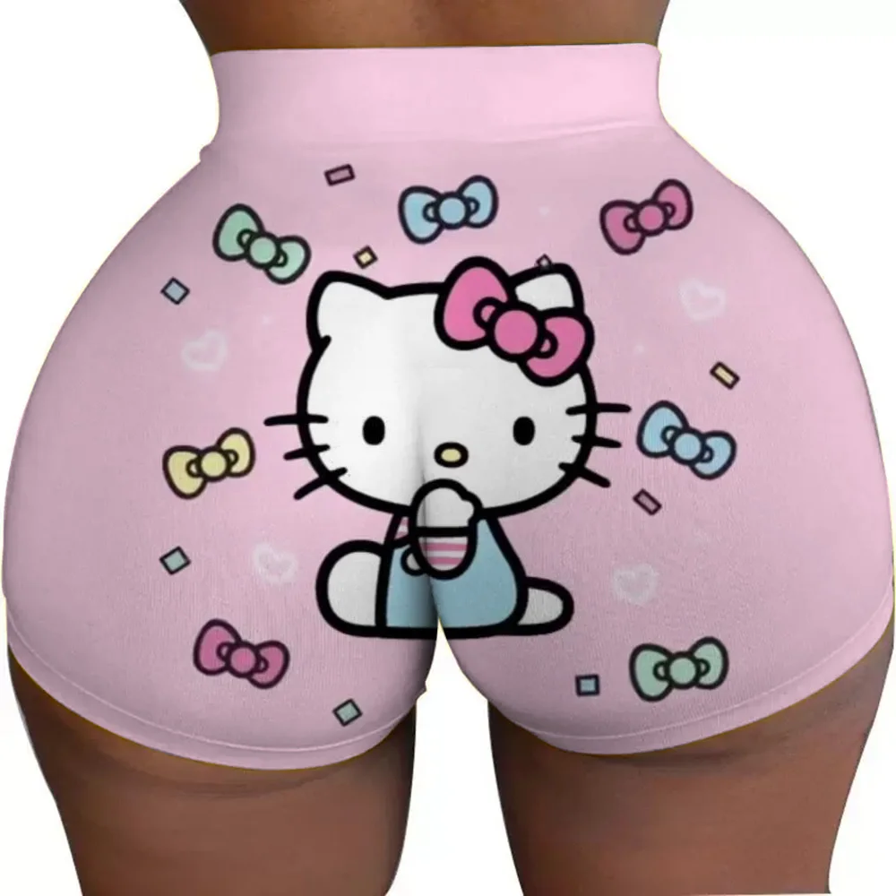 헬로 키티 러닝 반바지 여성용 엉덩이 역도 체육관 스타킹 여성용 자전거 슬리밍 반바지 하이 웨이스트 요가 반바지
