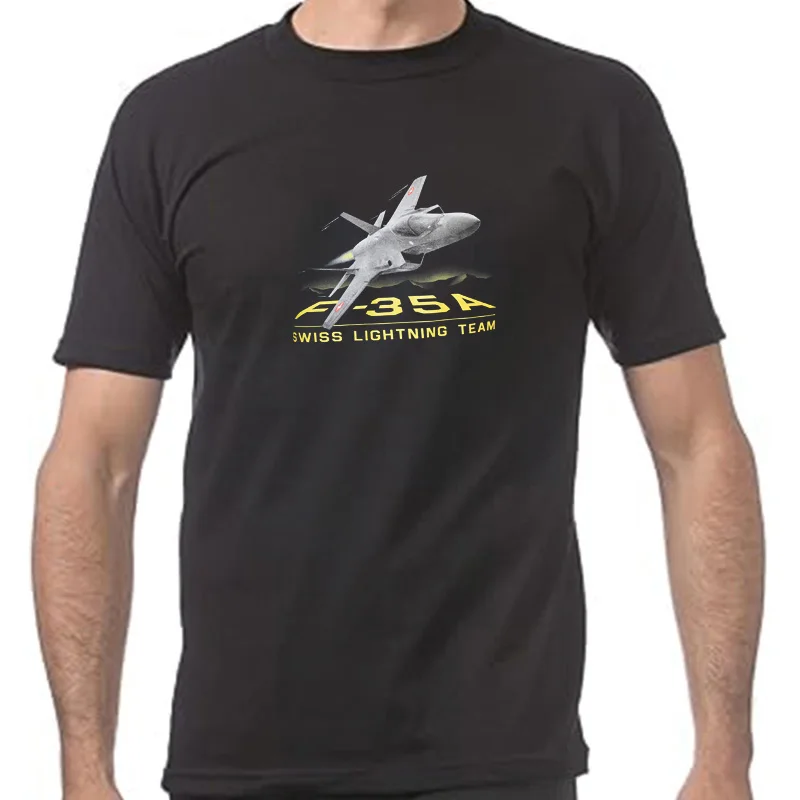 F-35A Swiss Air Force Lightning Team Men T-Shirt Short Sleeve Casual 100% Cotton Shirt