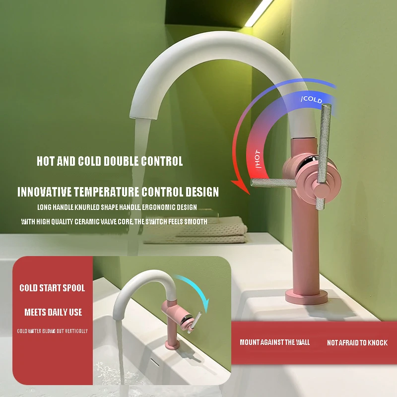 

Creative Double-Color Basin Faucet Splash-Proof Cold And Hot Water 304 Stainless Steel Single-Hole Household Washbasin Faucet Ba