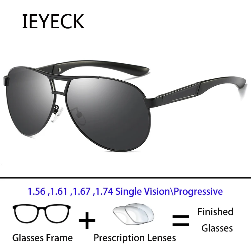

IEYECK Oversized Pilot UV400 Sunglasses Polarized Myopia Prescription Custom Men Optical Lenses Driving Mirror Sun Glasses