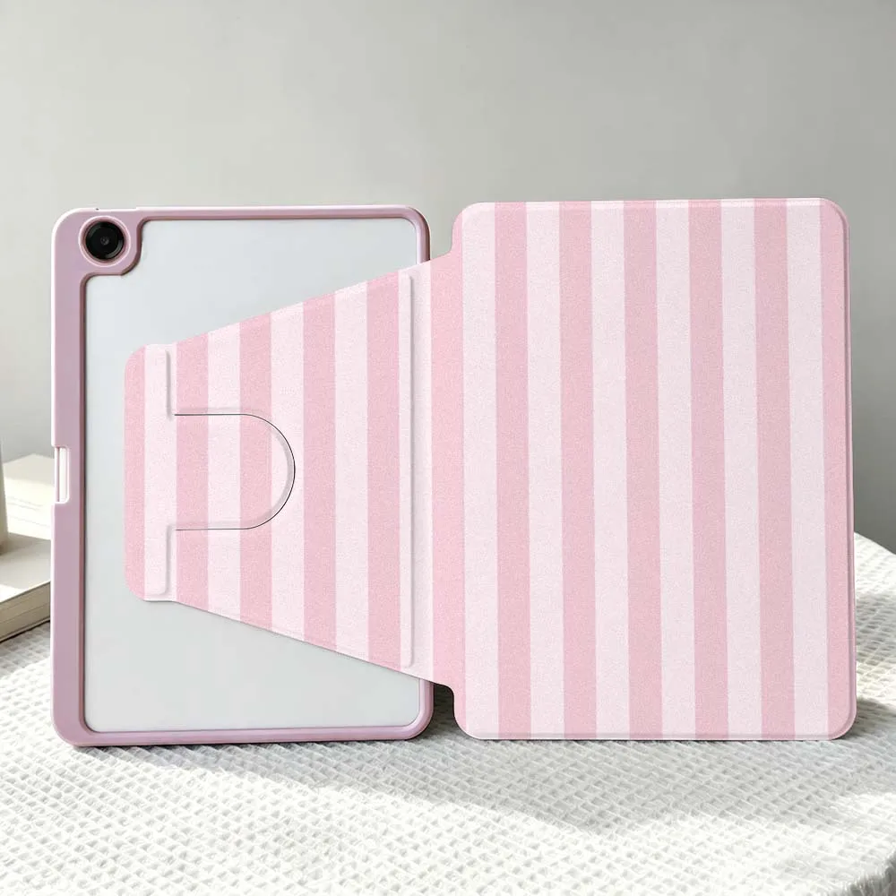 Einfache rosa Streifen, weich, für Samsung Galaxy Tab S11 S10 S9 S8 A11 FE Plus Ultra 360 °   Tablet-Hülle mit Drehbarem Stylus-Aufbewahrungsfach