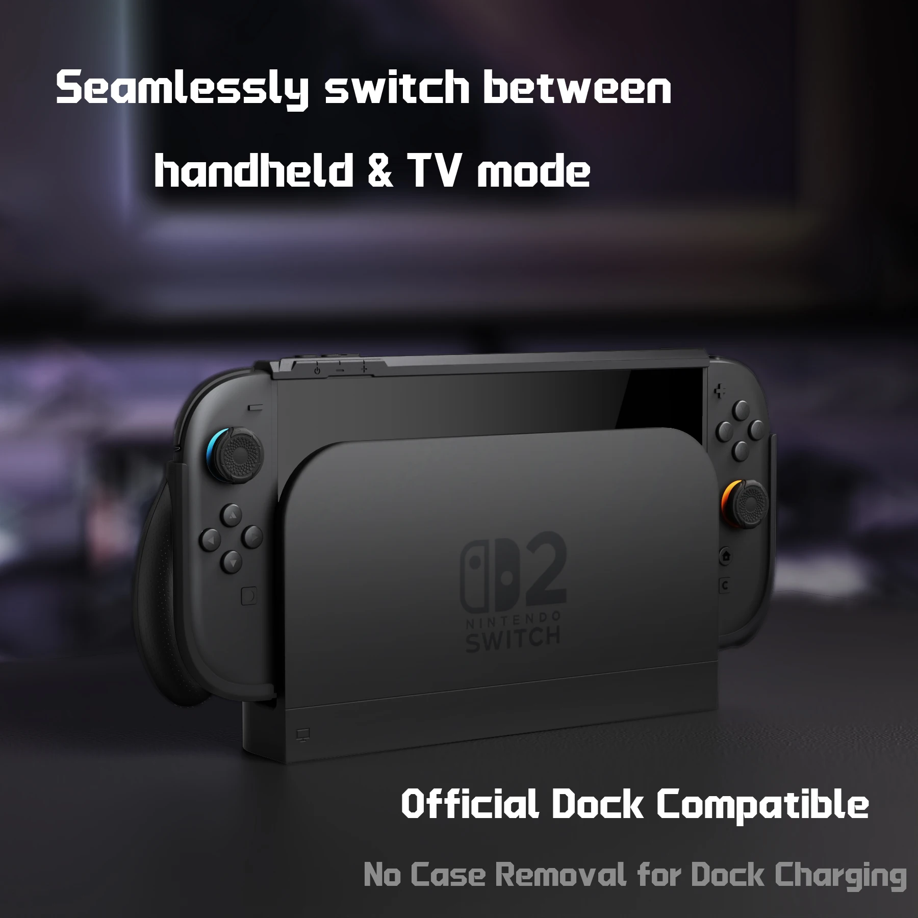 플레이바이탈 비욘드-그립 닌텐도 스위치 2용 도킹 가능 커버 및 먼지 커버 세트, 인체공학적 TPU 케이스 + 콘솔 보호대 - 블랙