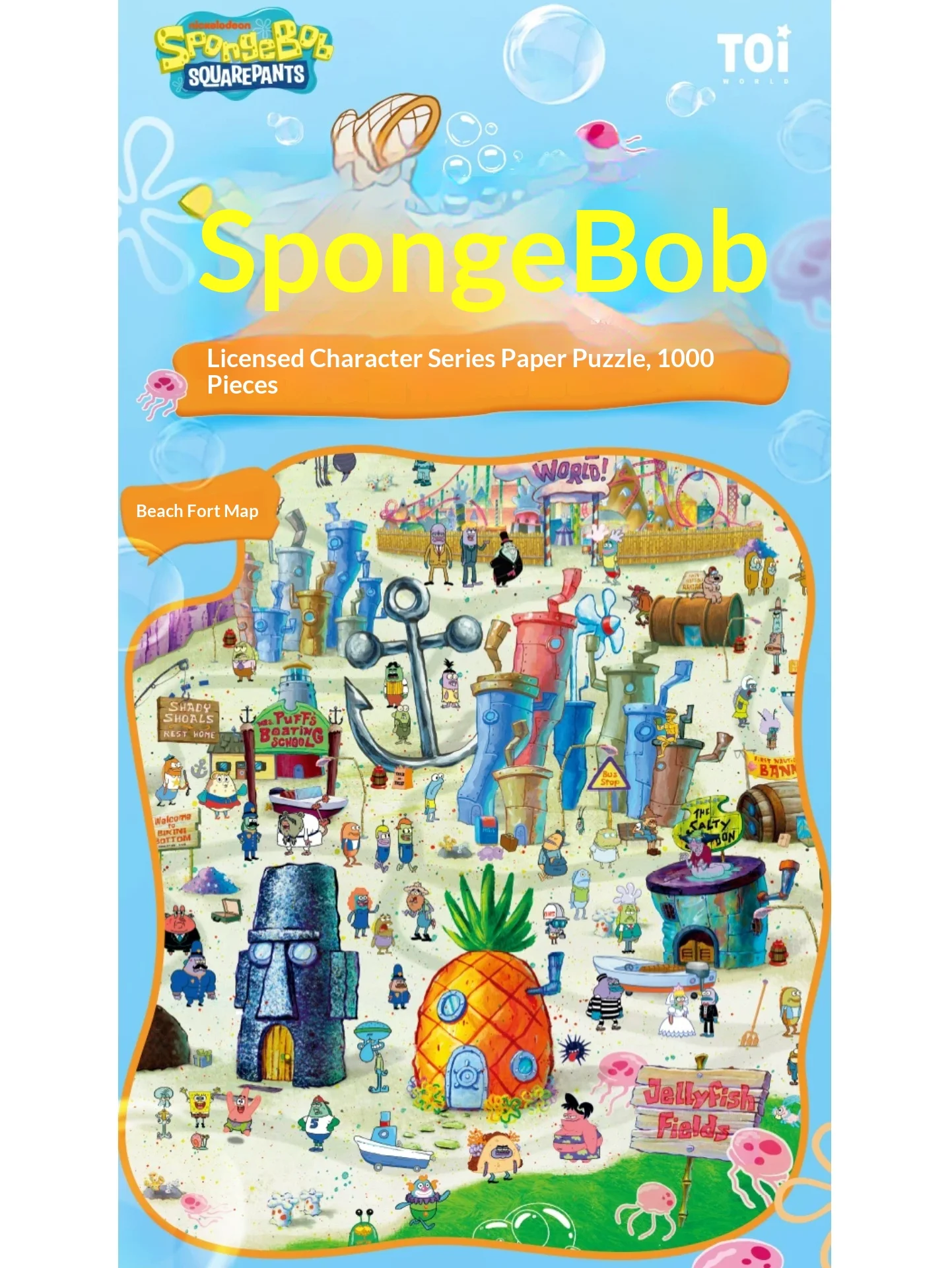 TOI Spongebob Jigsaw Puzzle 1000 Pieces Bikini Bottom Map DIY Handmade Assembly Toy For Adult Hobby Home Decoration