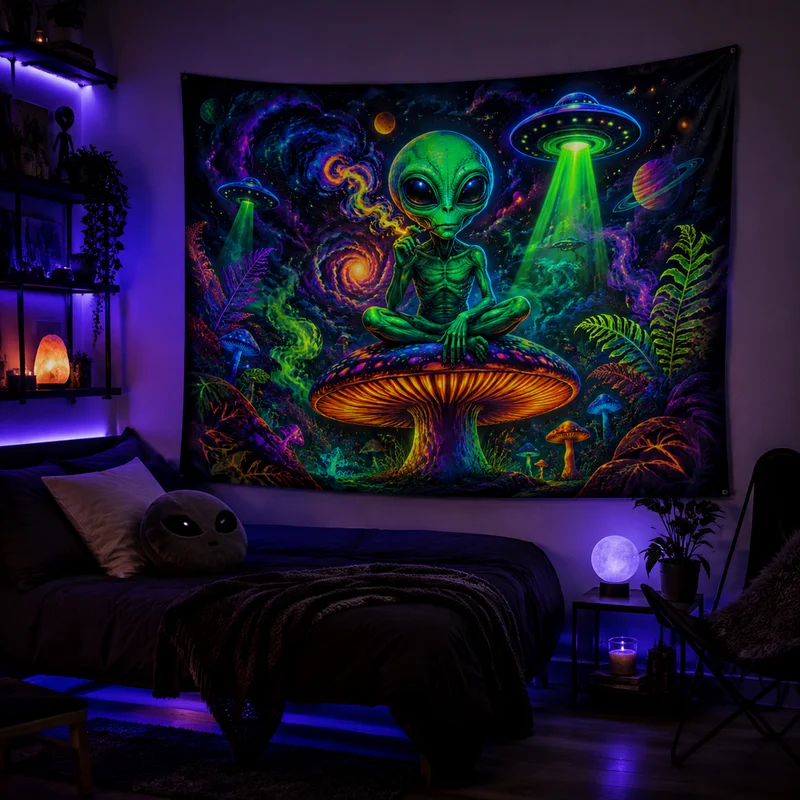 VIKAMA Psychedelic Forest Alien Tapestry, Colorful Space Sci-Fi Wall Hanging, Home Decor for Bedrooms and Living Rooms