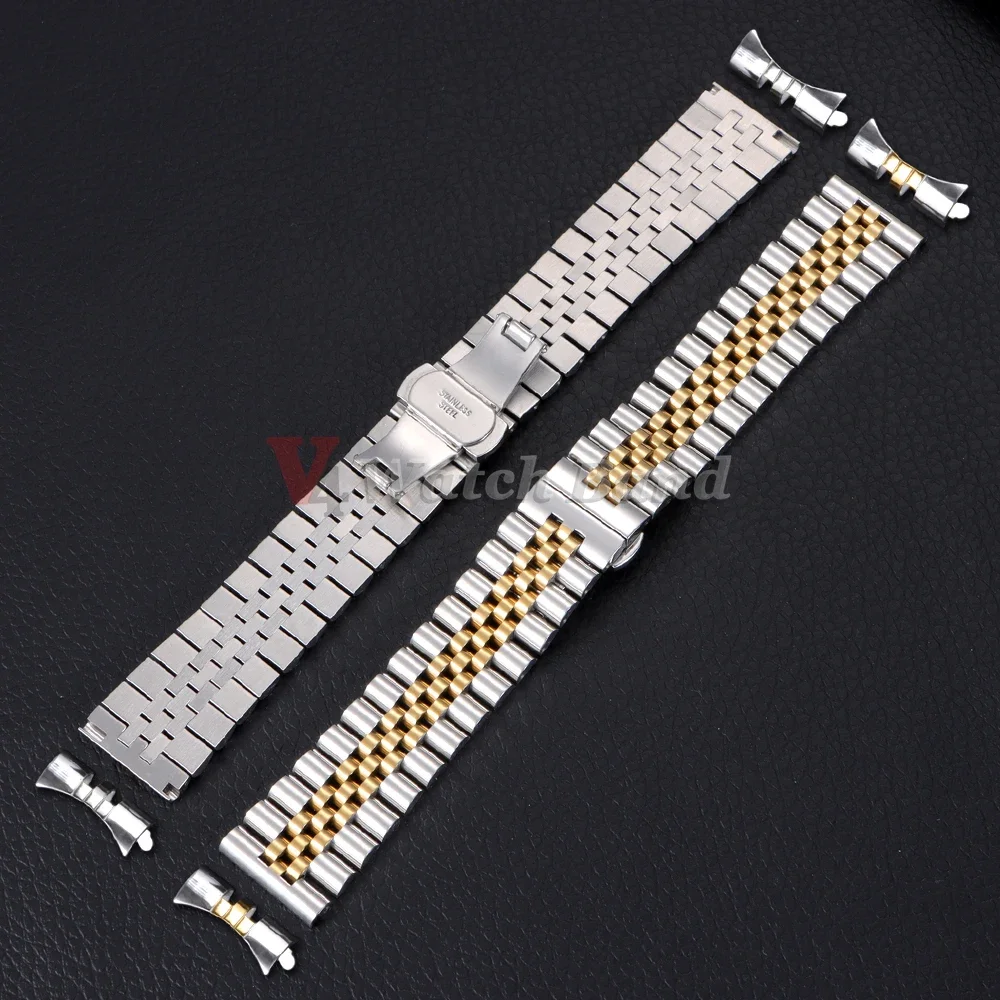 Curved End Stainless Steel Watch Band 12/13/14/16/17/18/19/20/21/22mm Solid Metal Strap Replace Wrist Bracelet Butterfly Buckle