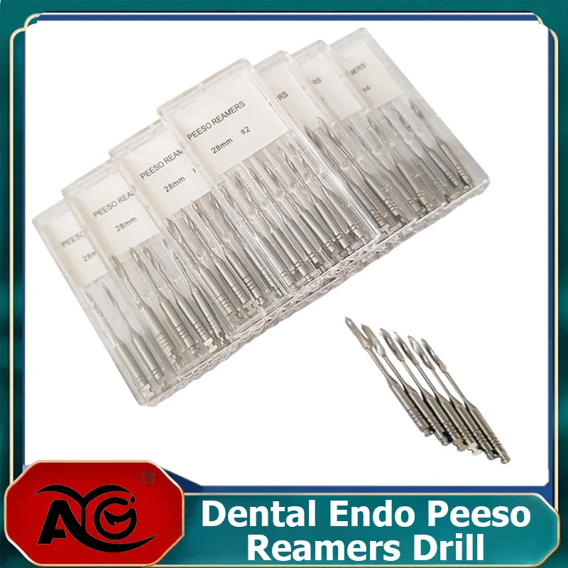 

AG 5Box Dental Engine Use Endodontic Peeso Reamers Drill Glidden Rotary 28mm/32mm #1-6 Stainless Steel Endo Files Dentist