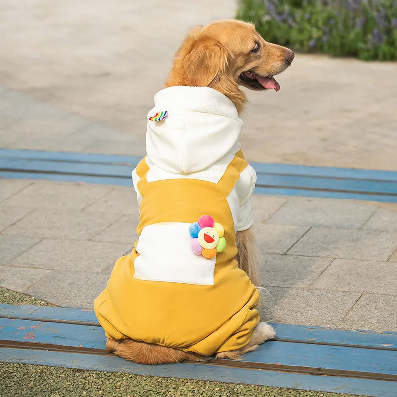 

New Autumn Winter Warm Dog Four-Legged Cotton Clothes Medium and Large Dogs Sunflower Overalls Golden Retriever Pet Cl