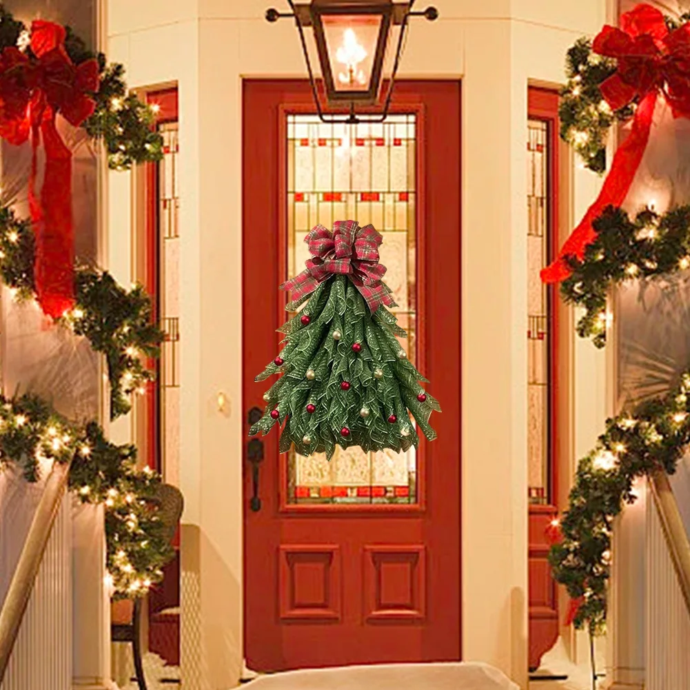 Feito à mão farpa de natal grinalda de natal grande árvore de natal flor grinalda guirlanda luminosa decoração da porta da frente