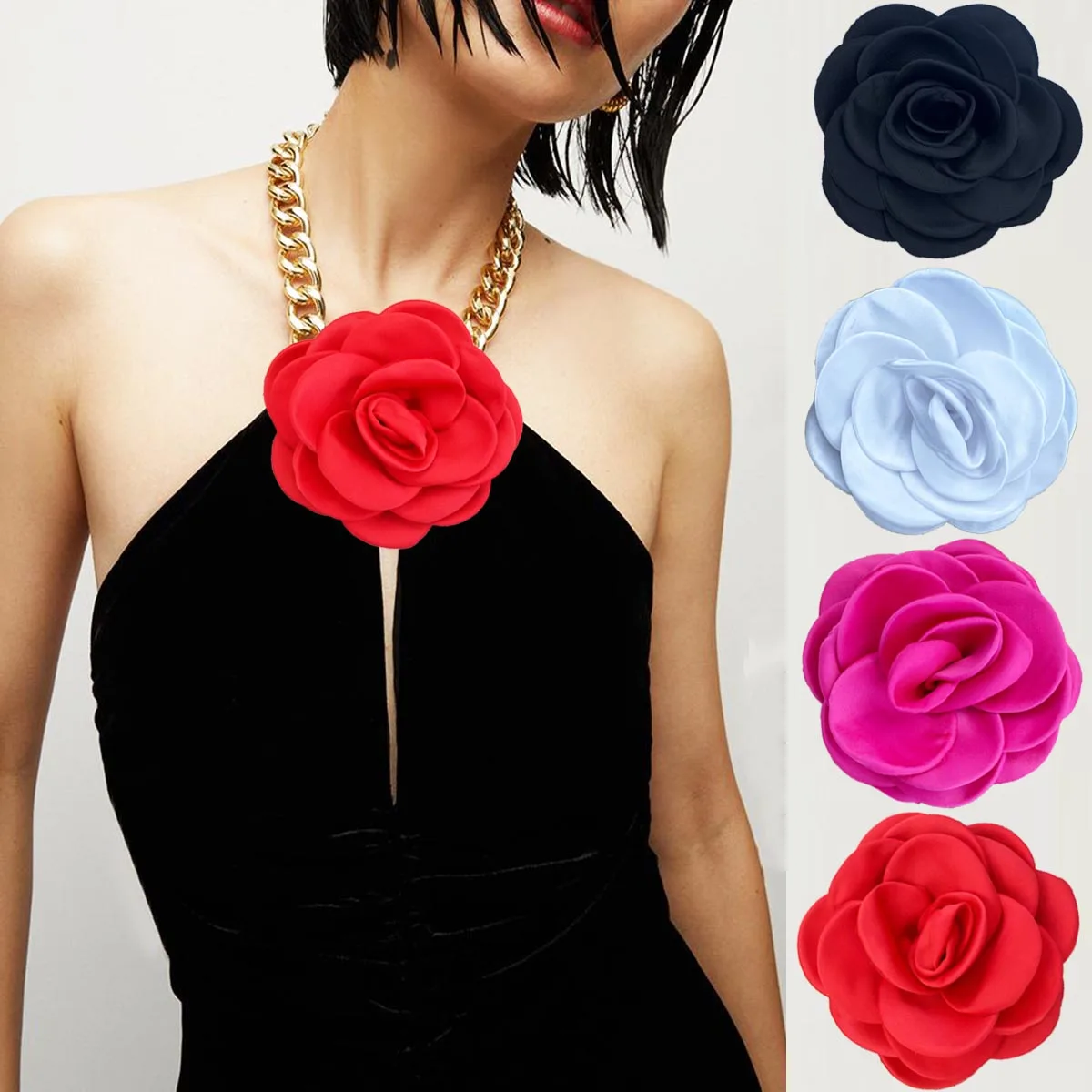 Advanced Solid Color Fabric Brooch Camellia Light Luxury Niche Party Party Couples Matching Color Clothing Accessories