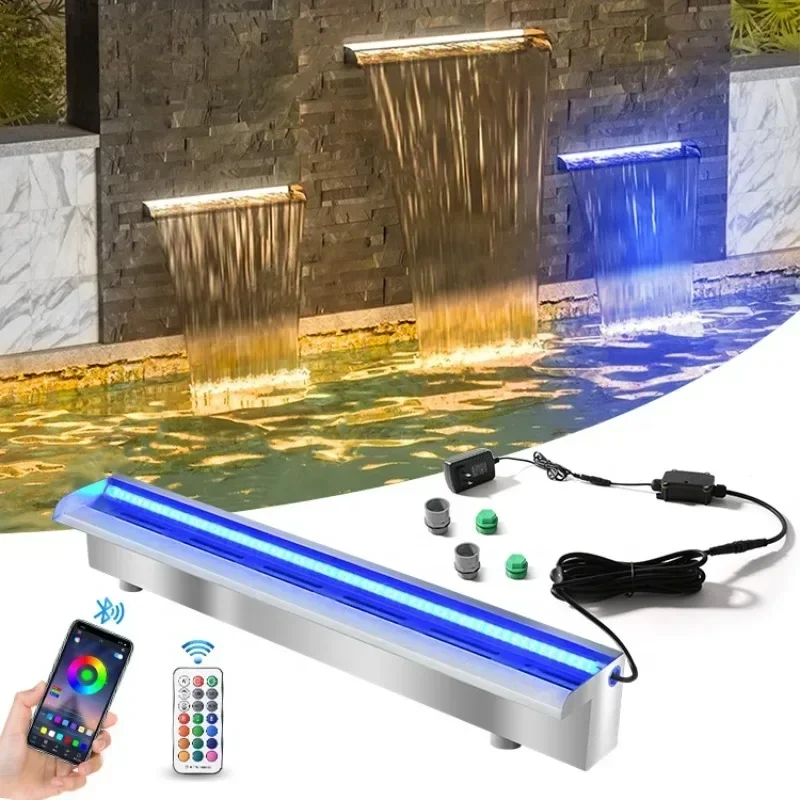 Customized for 12V Stainless Steel Multi-Color Led Water Blade Waterfall Cascade Swimming Pool With Light