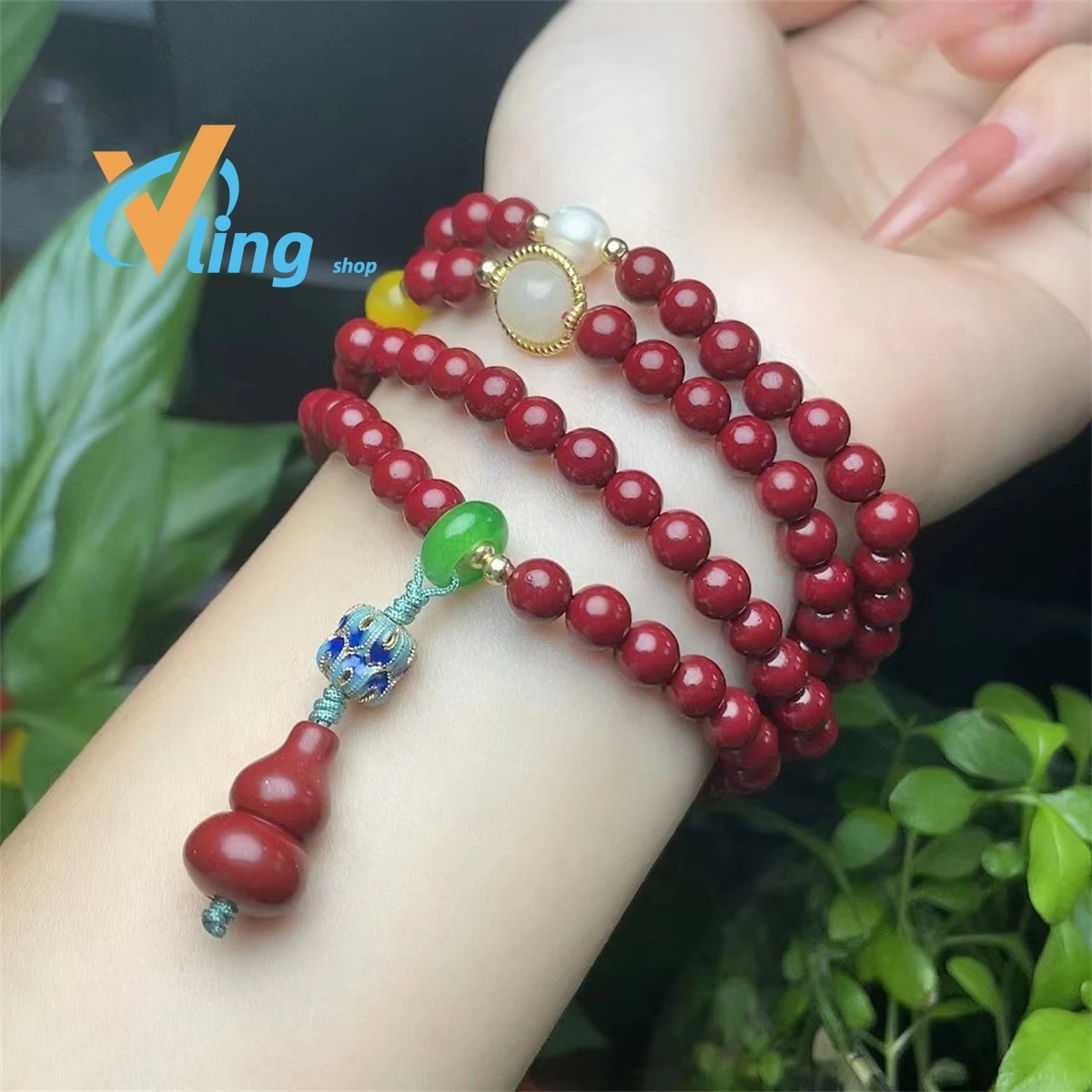 

Natural Raw Ore Cinnabar Purple Gold Bracelet New 8mm Three-Circle Four-Circle Diy AmuletLifeyearGift Charm Retro Simple Women