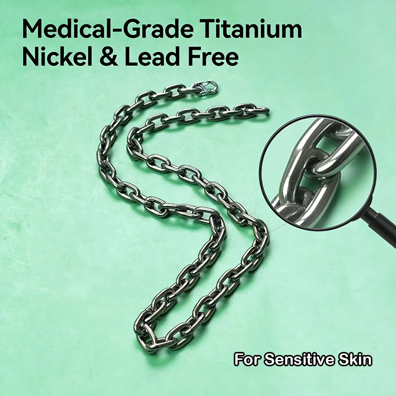 

9.5mm Pure Titanium Necklace for Men, Hypoallergenic Anchor Chain, Welded Link Jewelry Gift for Him, Casual Sporty Style