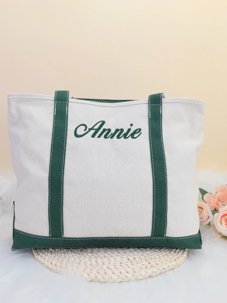 Personalized Tote Bag Women Large Capacity Custom Embroidered Name Canvas Bag Trendy Shoulder Bag Mommy Gift Shopping Bag