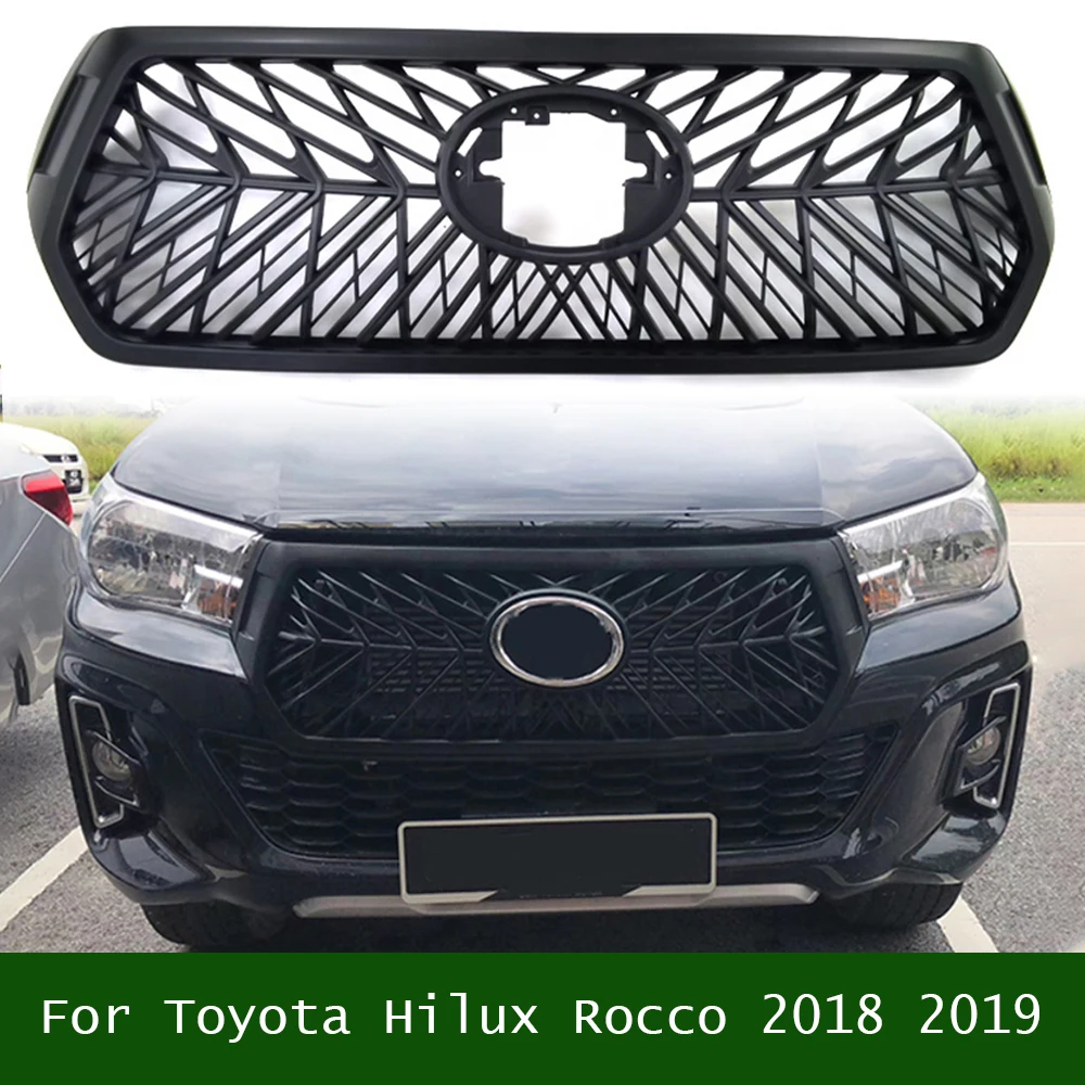 

For Toyota Hilux Rocco 2018 2019 Front Bumper Mask Mesh Cover Front Grills Grille Car Accessories Modified ABS Racing Grill