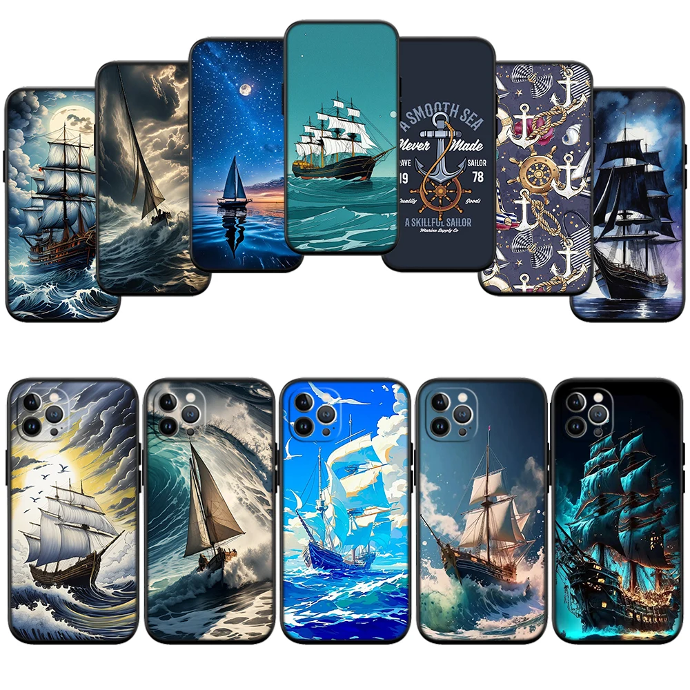 HU4 Anchor Sailboat Art Phone Case for Samsung Galaxy A11 A12 A13 A15 A52S A53 A55 A56 A70 A71 A72 A73 F06 F16 F56