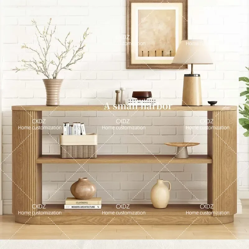 American Simple Oak Porch Sofa Back Table Modern Light Luxury Retro Decorative Strip Case Rack for Living Room Home