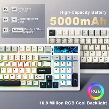 Tastiera da gioco meccanica full size YUNZII YZ98 bianca, tastiera wireless retroilluminata RGB con 99 tasti vintage, guarnizione hot swap, layout 98% 10 best sales tastiera meccanica 98 - №3