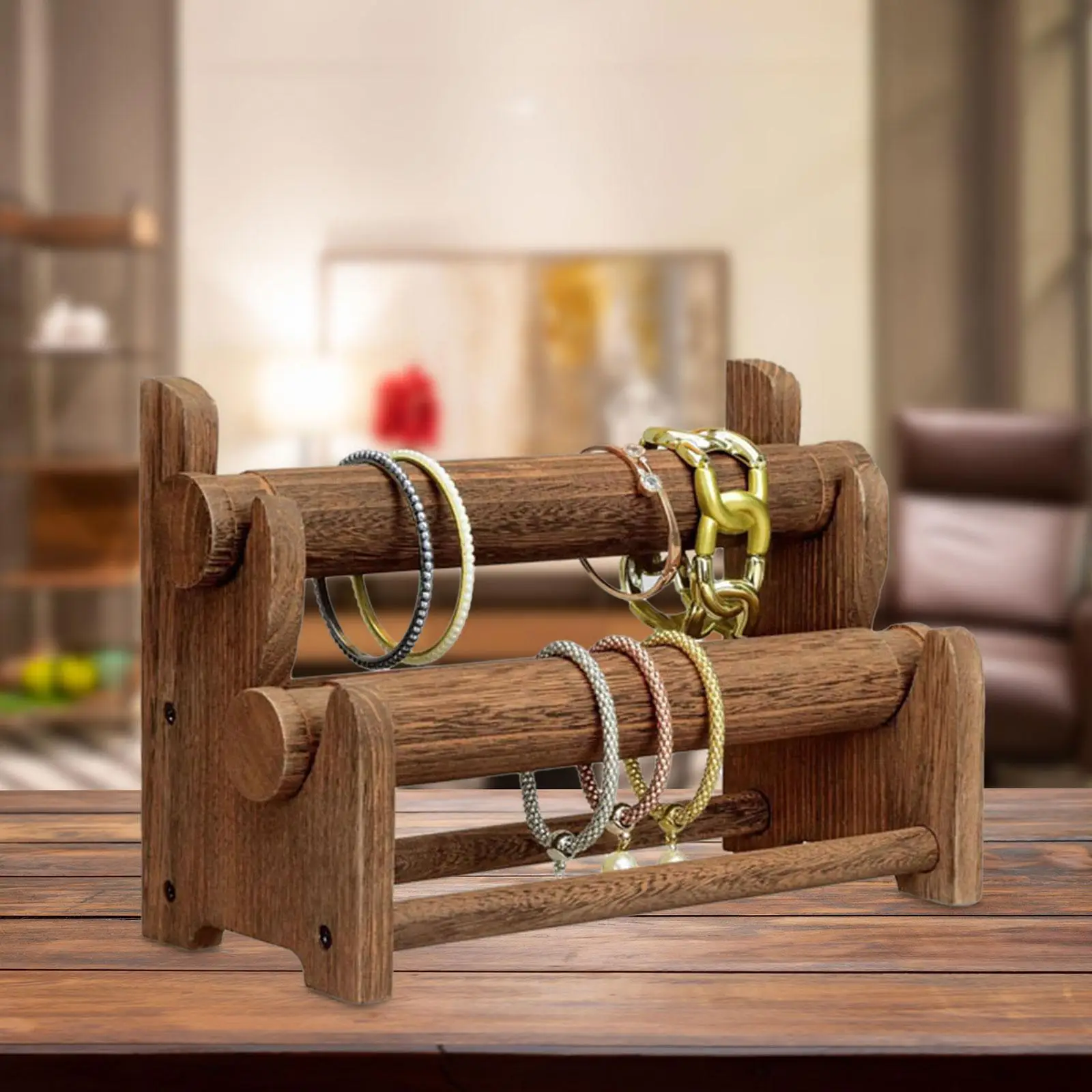 2 Layer Bracelet Holder Wooden Modern Storage Rack for Counter Home Tabletop