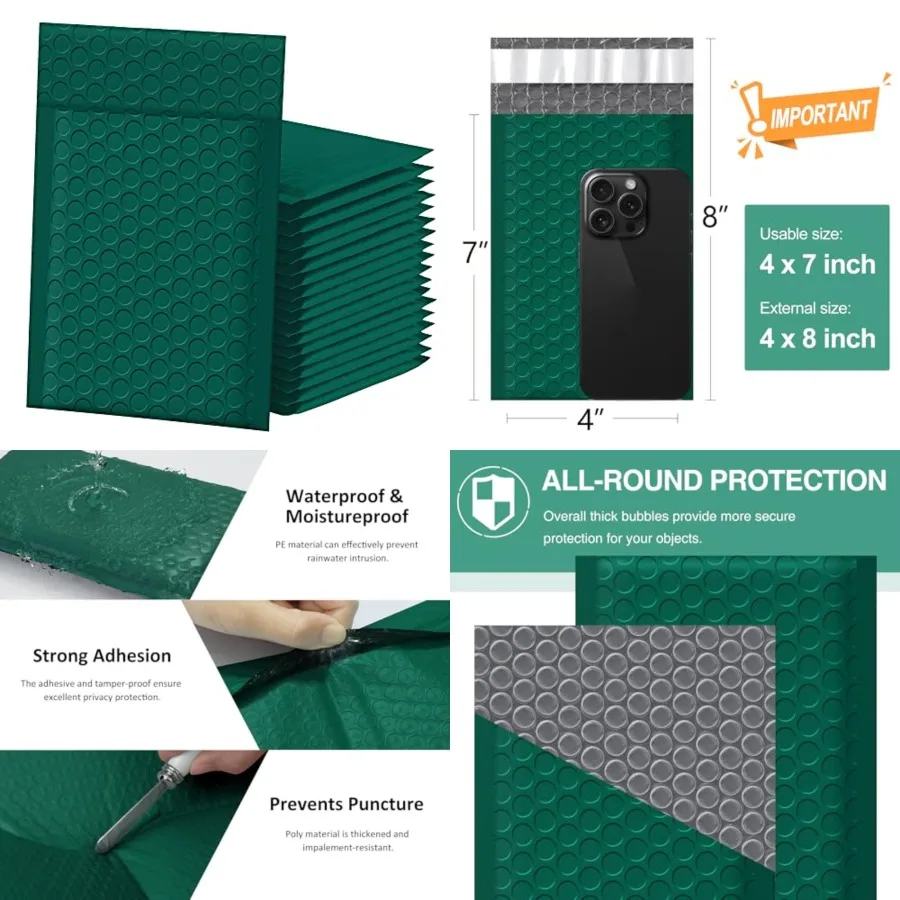 Bubble Mailers 4x8 Inch 50pc Shipping Bags, Chic Packaging Bags For Small Business, Colored Padded Mailing Envelopes, Opaque Ma