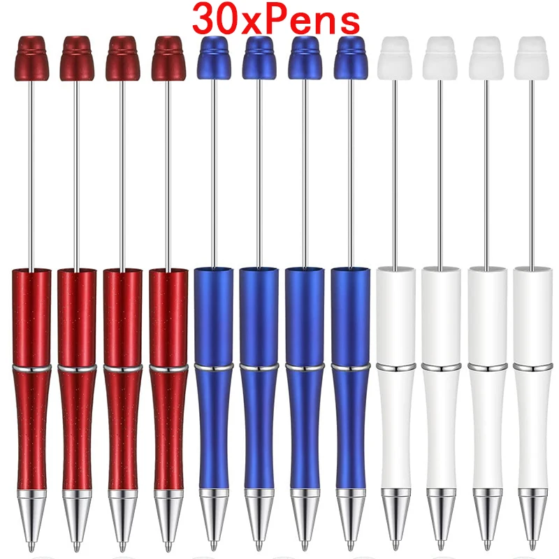 30Pcs Beadable DIY Pens Plastic Bead Pens Beaded Ballpoint Pen Making Gift for Students Office School Holiday Party