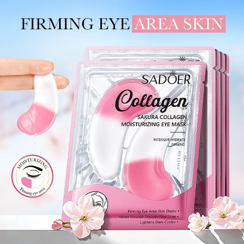 Collagen Eye Mask 10PCS 5 Pairs Sakura Cherry Blossom Moisturizing Hydrating Eye Patches Nourishing Gel Eye Care Masks