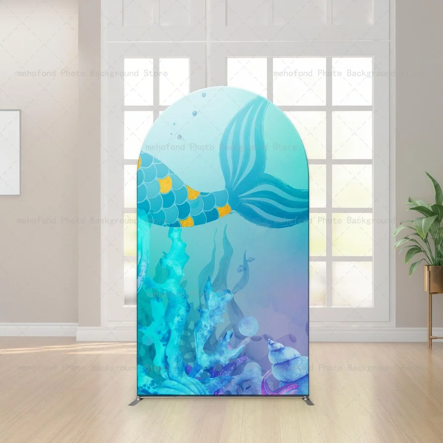 Mehofond Arch Backdrop Dreamy Playful Mermaid Ocean Gradient Scales Baby Shower Birthday Decor Studio Photography Background