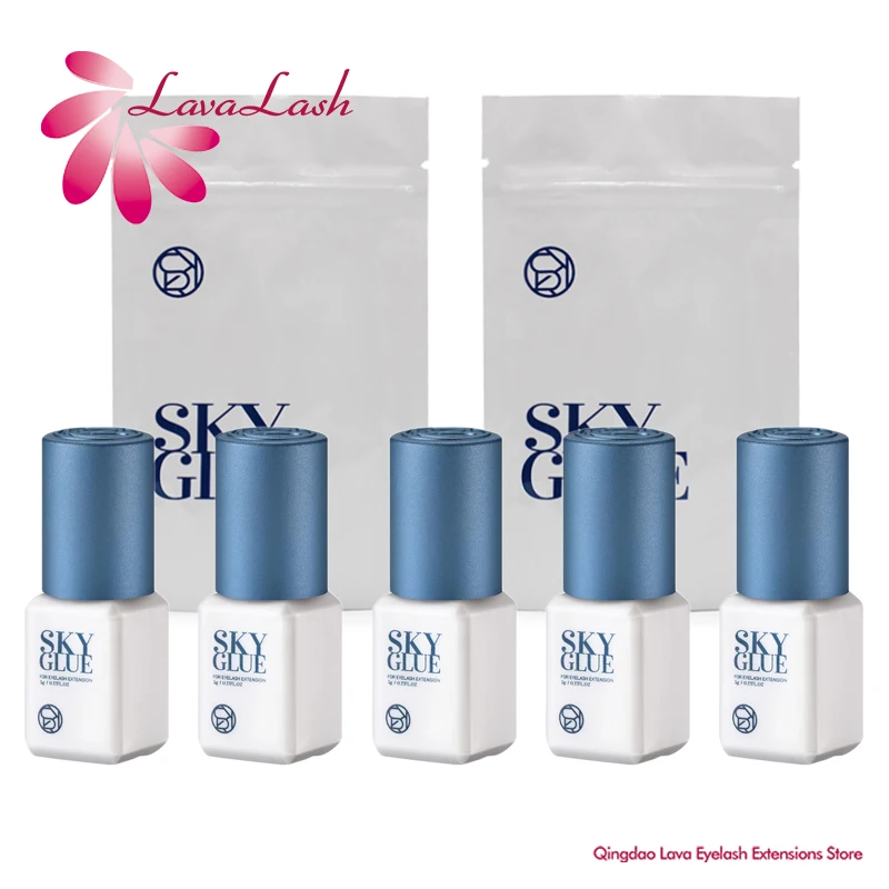 5 ขวด SKY S + กาวสําหรับขนตา 5ml Original Korea Sky Blue หมวก False Lash กาวแต่งหน้าเครื่องมือ Beauty Shop อุปกรณ์