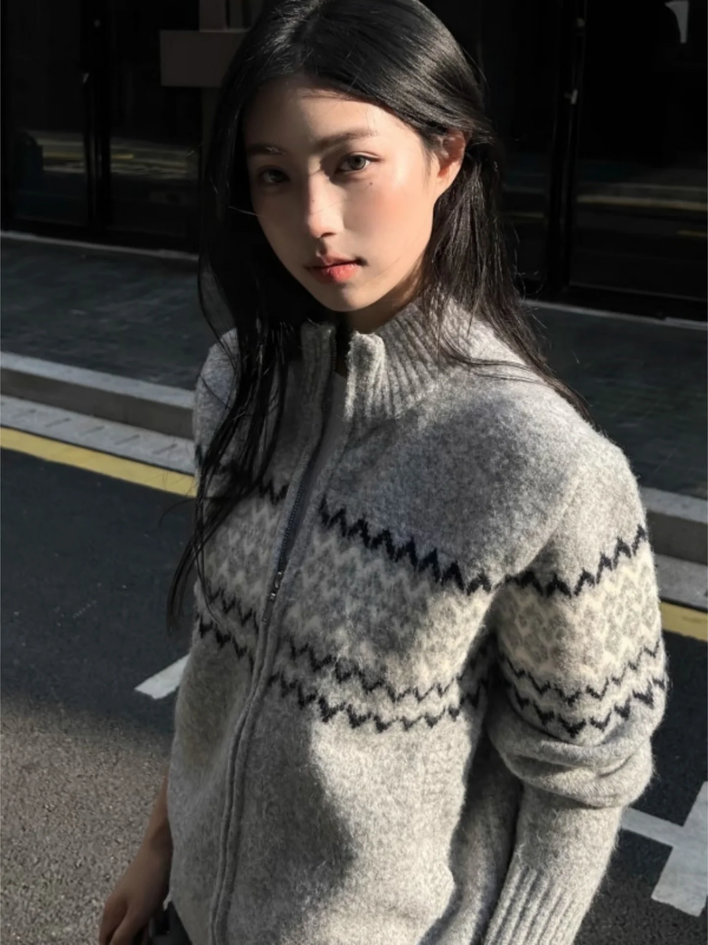 

American Sle Knitted Cardigan Sweater Men's Stand Collar Autumn Winter Couple's Soft Comfortable Casual Faion Island Pattern